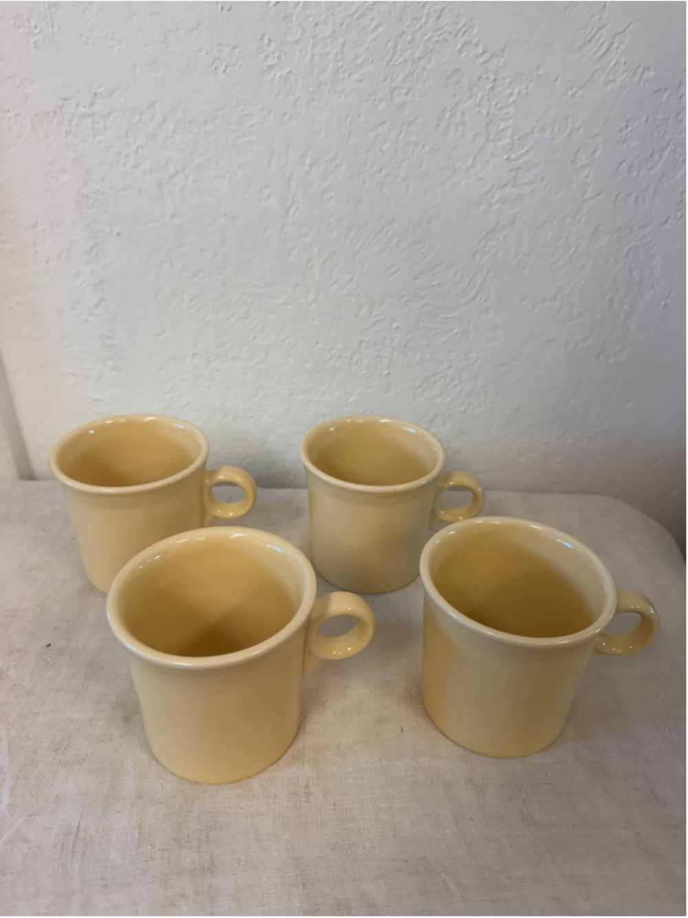 Fiesta Homer Laughlin HLC Pale Yellow Fiestaware O-Ring Mugs Cups Set of 4 USA